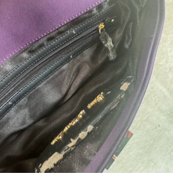 Love Moschino Satin Chain Strap Clothespin Turn Lock Shoulder Bag Purple Gold - Picture 12 of 16